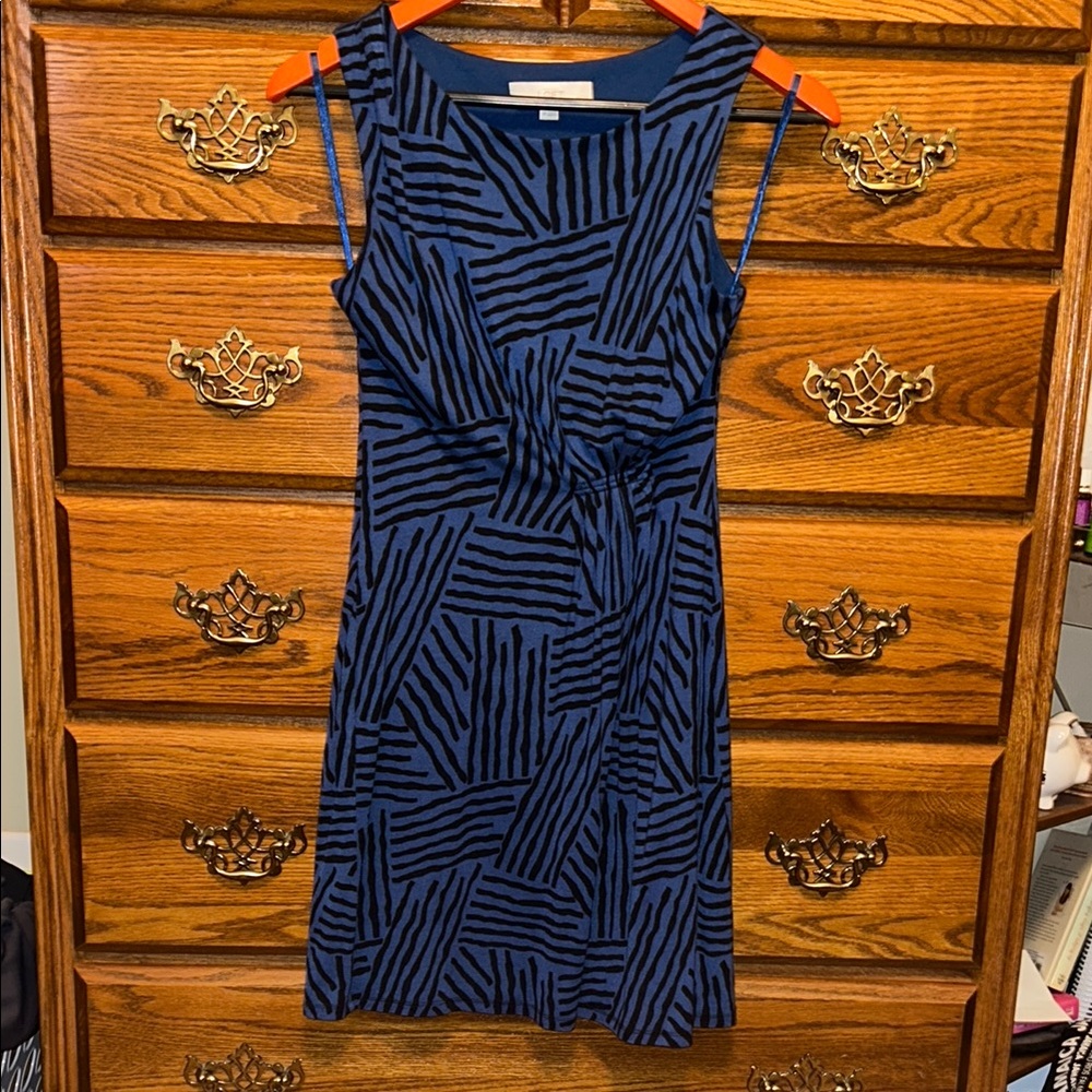 Blue Ruched Midi Dress with Scoop Neck for Casual Work